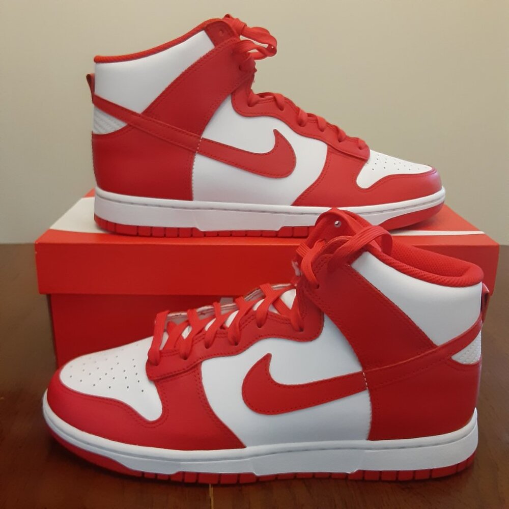 Size 9 - Nike Dunk High Retro Championship White Red DD1399-106 AUTHENTIC NEW!